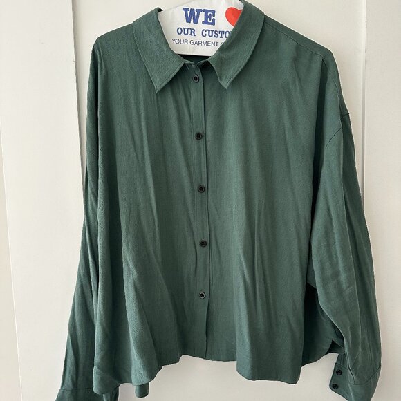 Madewell | Hunter Green | Lusterweaver Cropped Button Up Top | 3XL | NWOT - Picture 2 of 3
